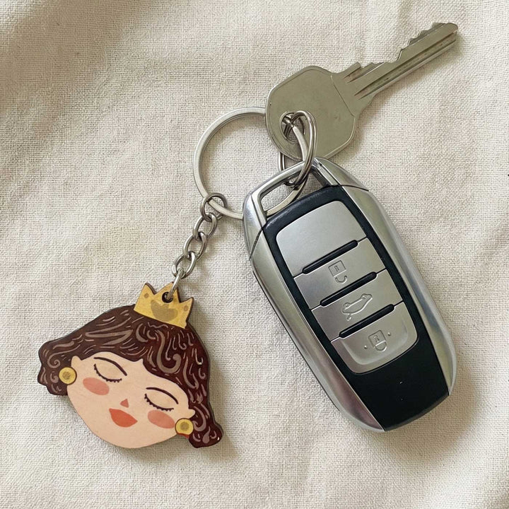 Printed Hand-Illustrated The Queen MDF Wood Key Chain/Bag Charm