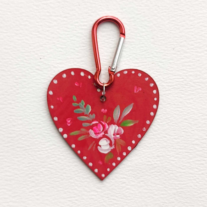 Personalized Hand-Painted Red Heart Wooden Key Chain/Bag Charm