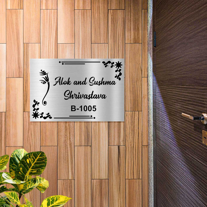 Personalized Sleek Ganesha Theme Stainless Steel Name Plate