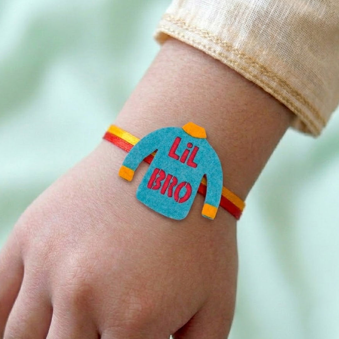 Handmade Lil Bro Theme Felt Kids Rakhi With Roli Chawal For Brother