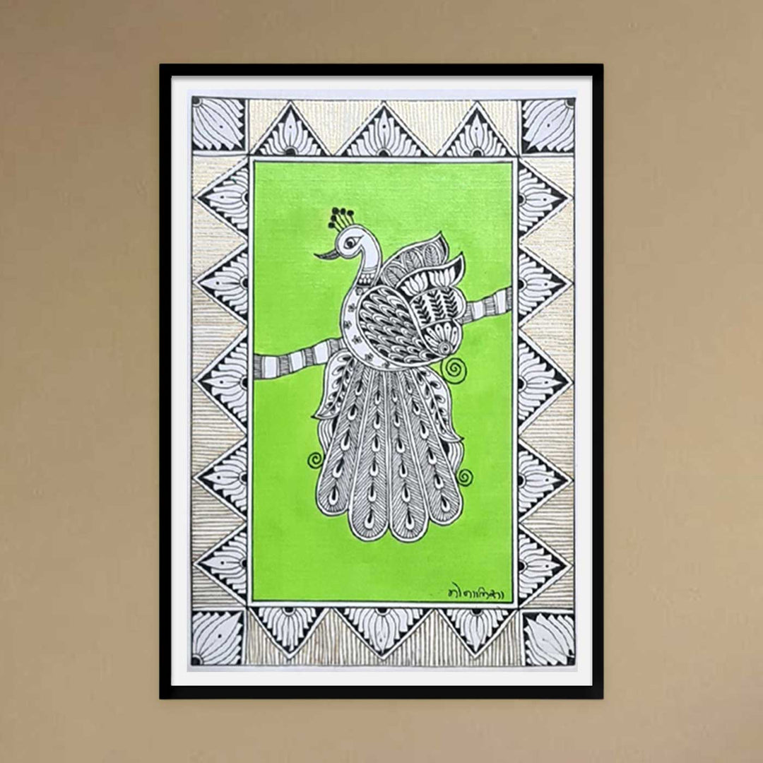 8 x 5 Inch | Peacock In Four Frames | Original Hand Painted Madhubani Painting On Paper