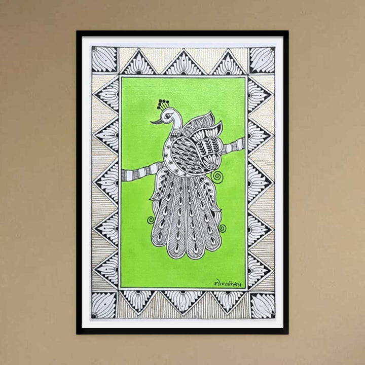 8 x 5 Inch | Peacock In Four Frames | Original Hand Painted Madhubani Painting On Paper