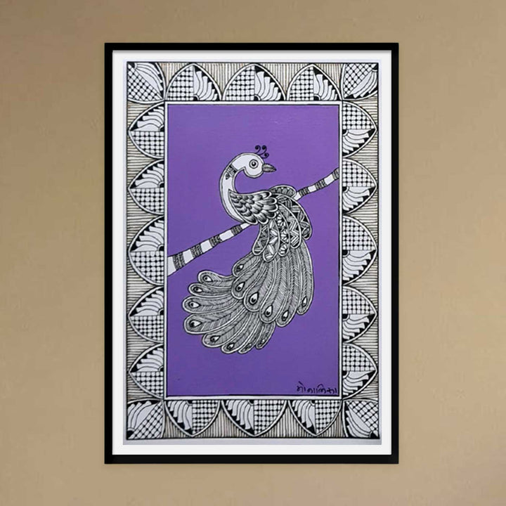 8 x 5 Inch | Peacock In Four Frames | Original Hand Painted Madhubani Painting On Paper