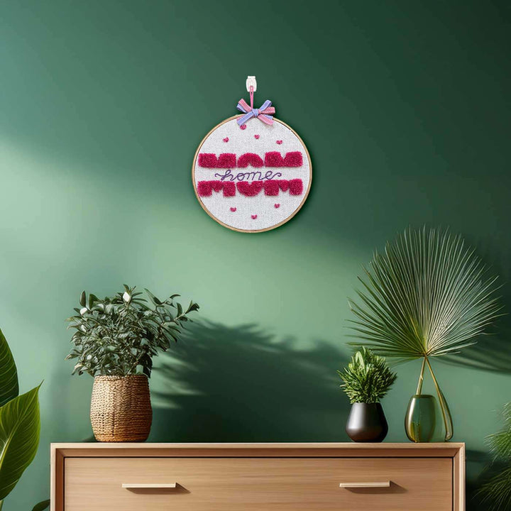 Personalized Handmade Embroidered Mom Theme Wooden Wall Hoop
