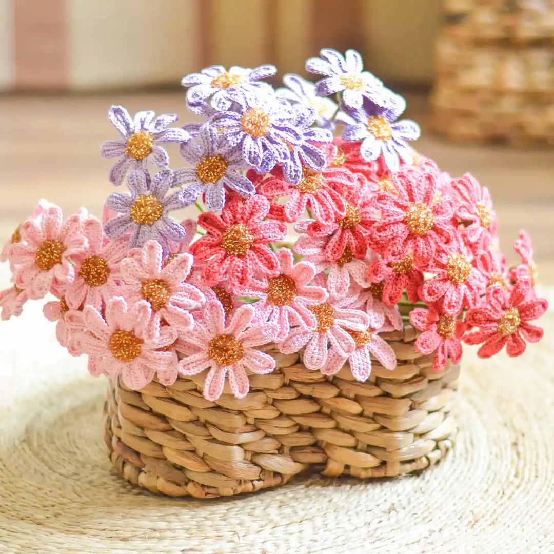 Handmade Crochet Daisy Cotton Flower Stick | Pack Of 1