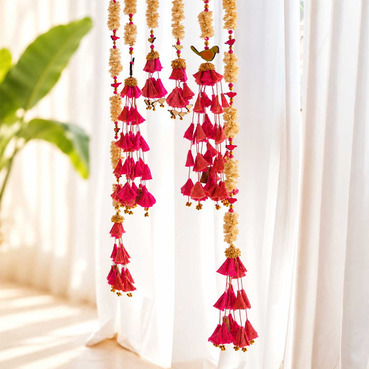 6 Pc | Handmade Parandi Bird Jute Wall Hanging Strings in Different Lengths With LED Lights & Shola Accents