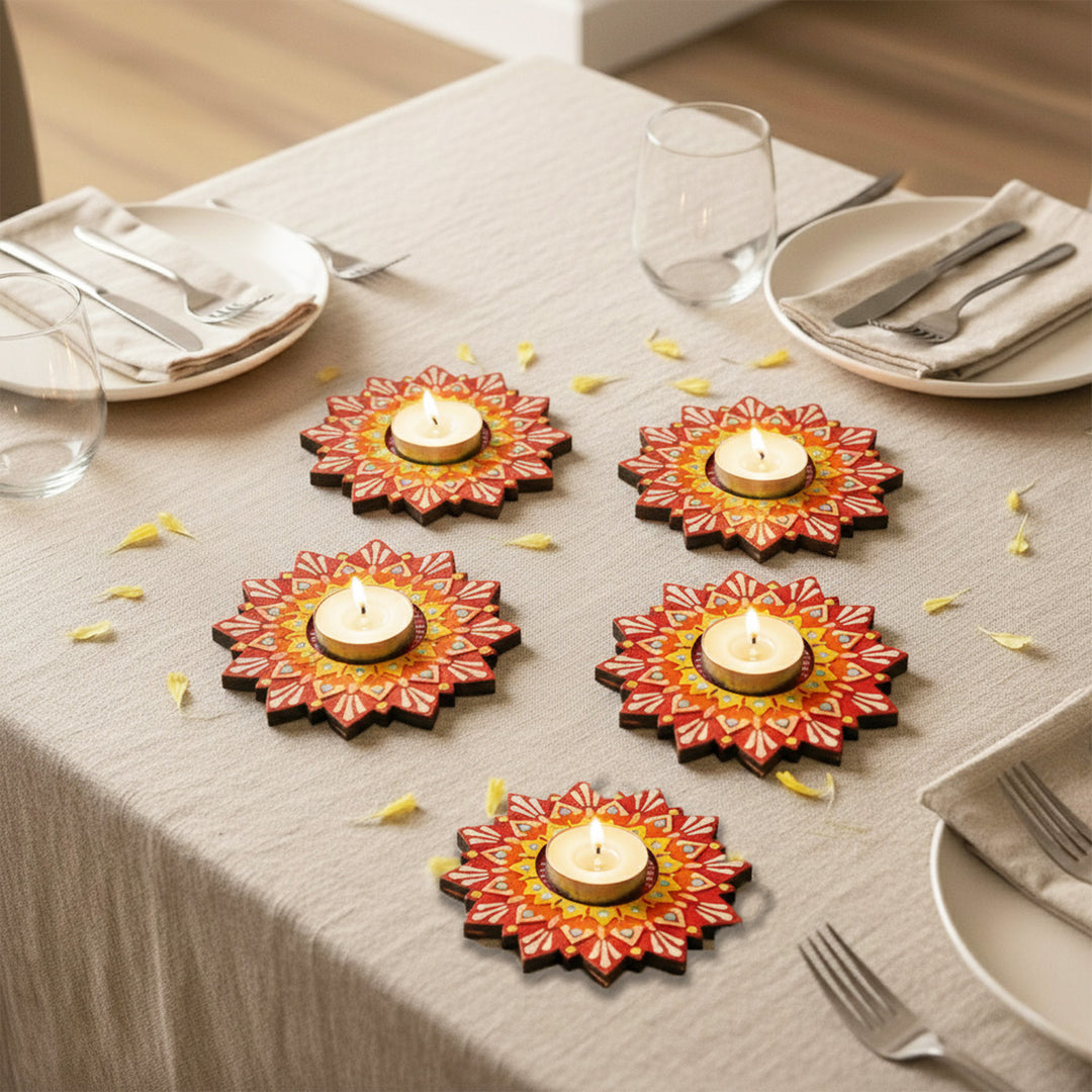 Hand-Painted Decorative Star MDF Wood Tealight Holder