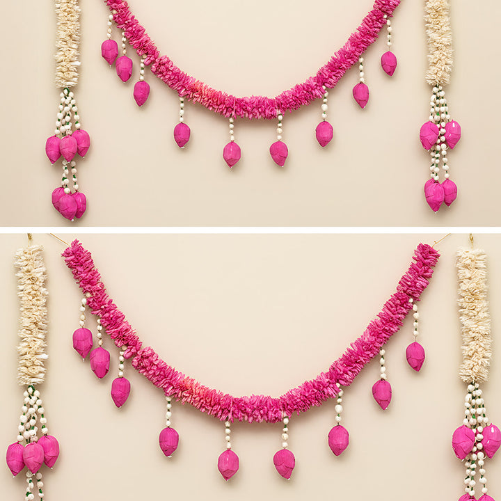 Handmade Pink Royale Shola Flower Toran