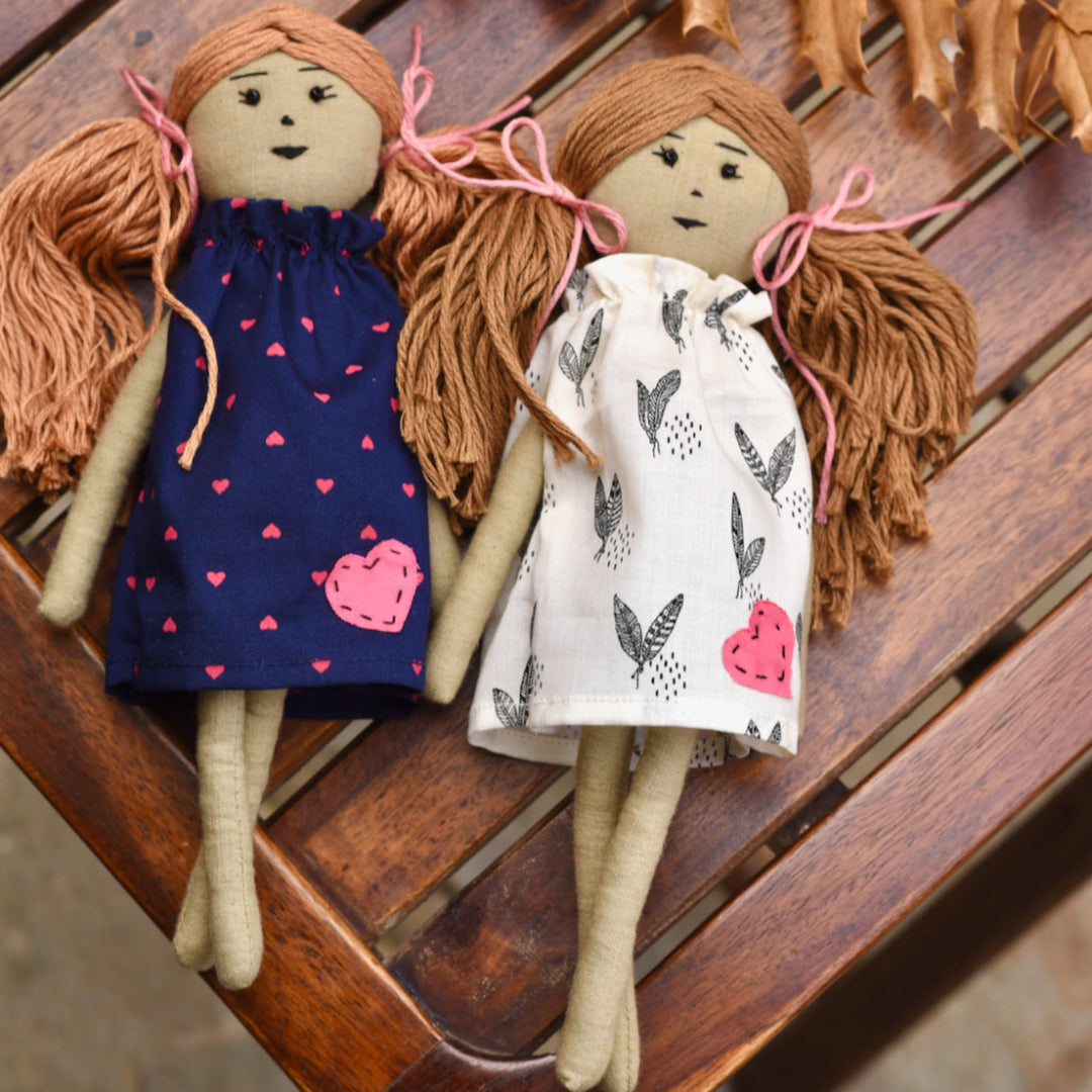 Handcrafted 100% Cotton Fabric Doll For Kids | Set of 2