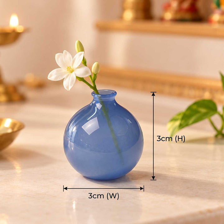Handmade Powder Blue Round Small Glass Art Vase For Home Decor