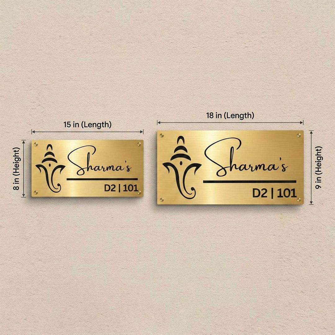 "Ganesha Grace" Personalized Weatherproof Stainless Steel Name Plate With Ganesha Motif For Home