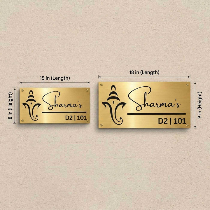 "Ganesha Grace" Personalized Weatherproof Stainless Steel Name Plate With Ganesha Motif For Home