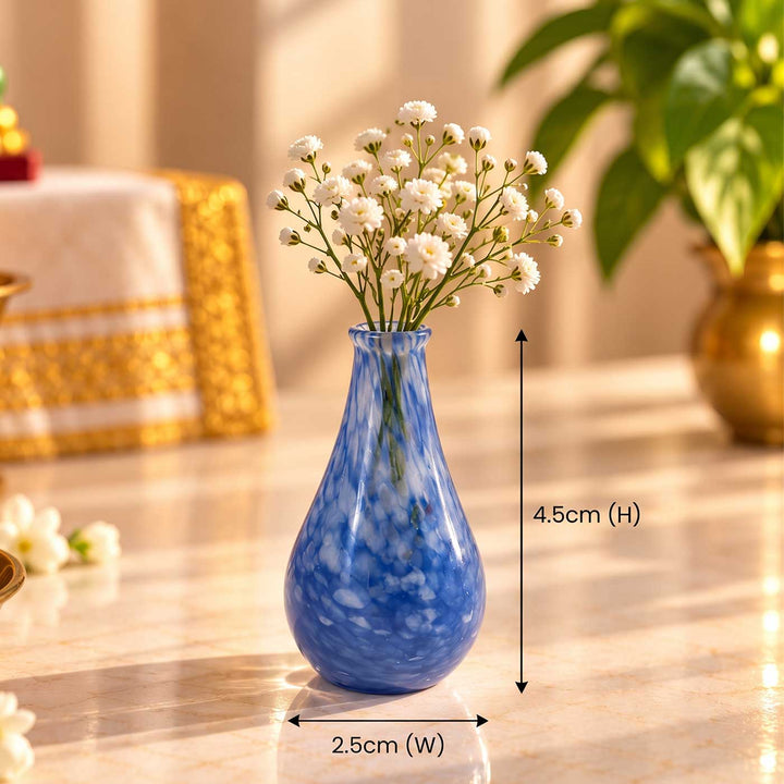 Handmade Cobalt Blue Mottled Small Glass Art Vase For Home Decor