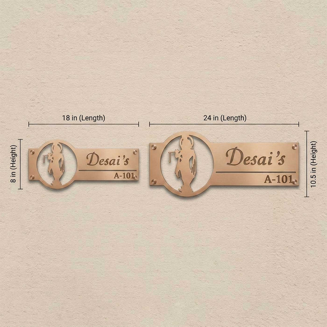 "Divine Krishna" Personalized Weatherproof Stainless Steel Name Plate With House Number For Home