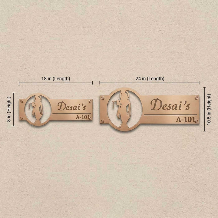 "Divine Krishna" Personalized Weatherproof Stainless Steel Name Plate With House Number For Home