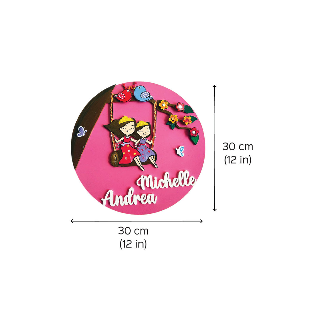Personalized Hand-painted Swing Sisters Harmony MDF Wood Kids Name Plate With 3D Letters