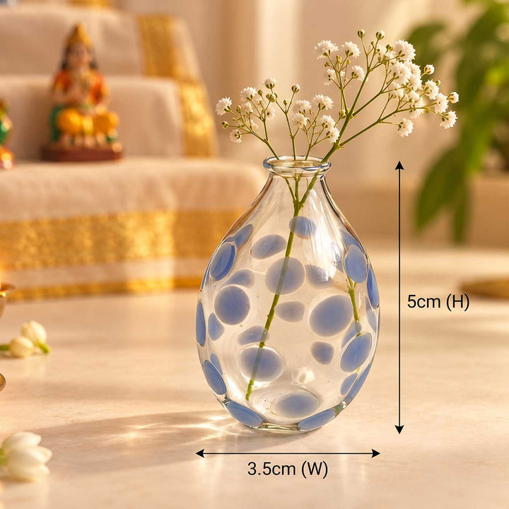 Handmade Clear Blue Polka Dot Small Glass Art Vase For Home Decor