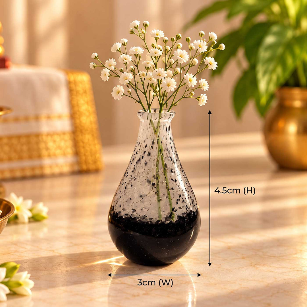 Handmade Black & White Speckled Small Glass Art Vase For Home Decor