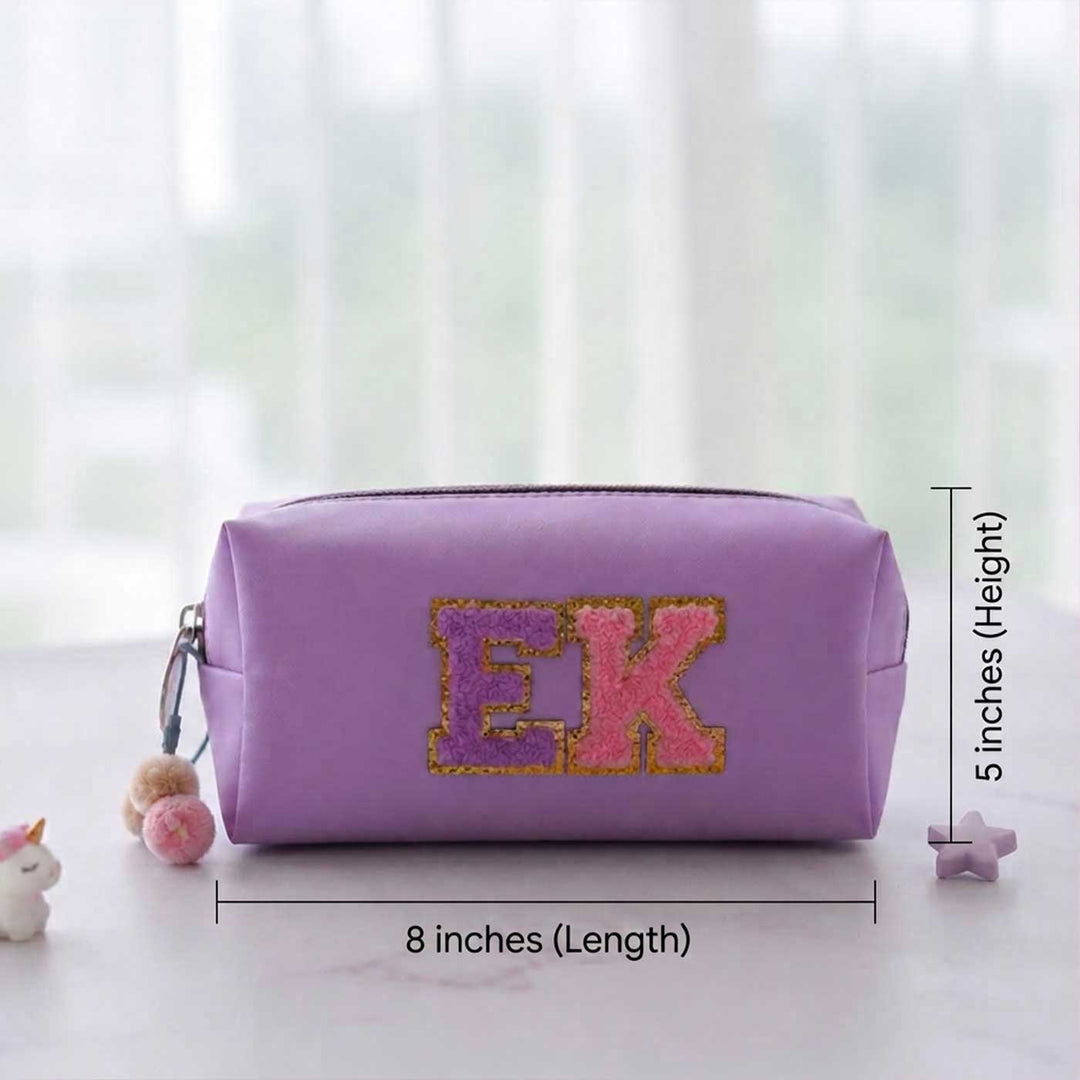 Personalized Faux Leather Utility Pouch With Initial & Pom-Pom Charm