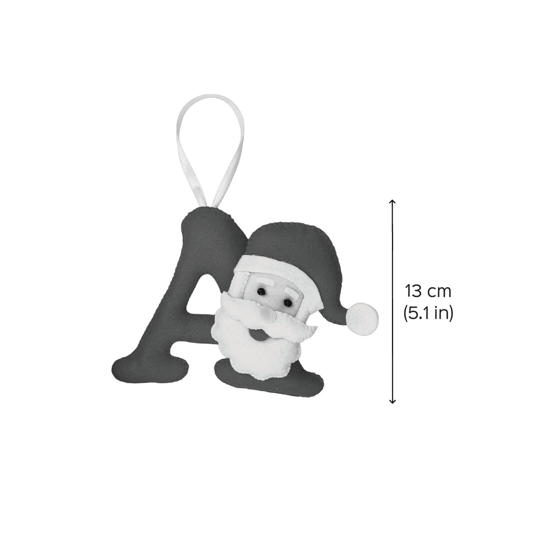 Personalized Red Initial With Santa Felt Ornament For Christmas Tree Decoration