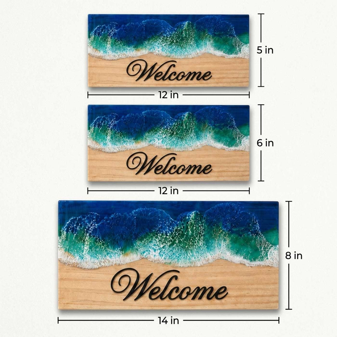 Blue Ocean Wave High-Gloss Handcrafted Resin Pinewood Personalized Name Plate For Home