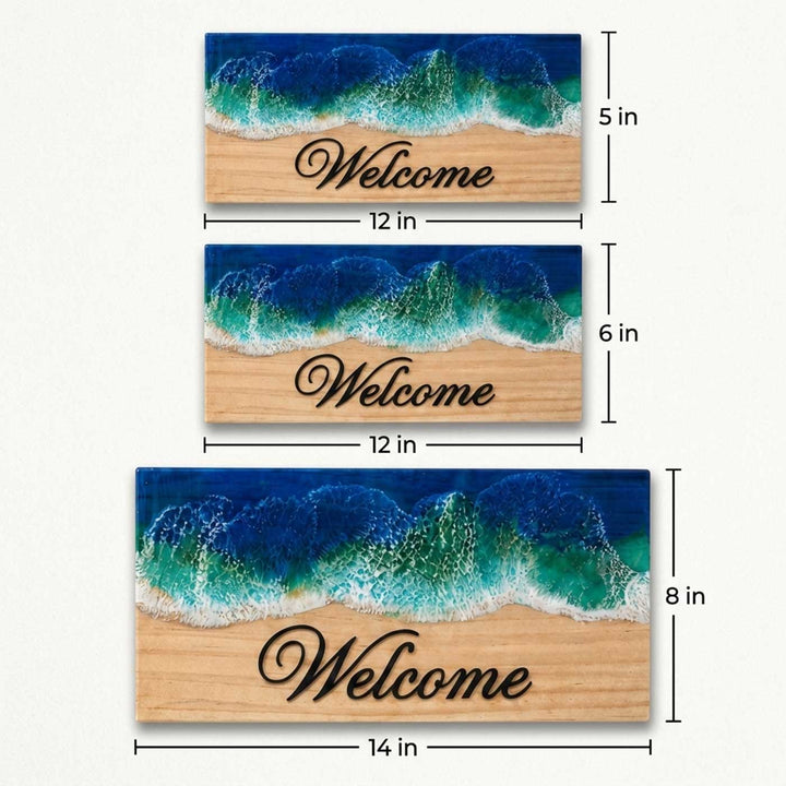 Blue Ocean Wave High-Gloss Handcrafted Resin Pinewood Personalized Name Plate For Home