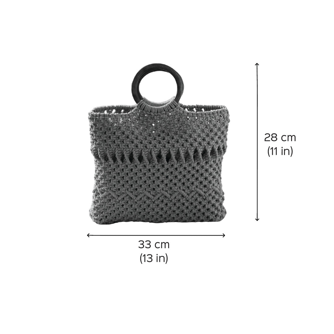 Handmade Macrame Tote Bag With Wooden Handle