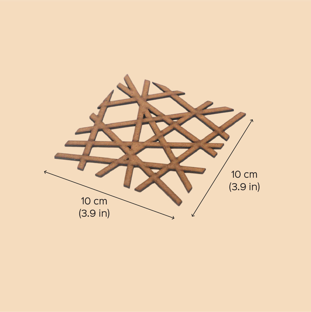 Square Mesh Pattern Modern & Minimal MDF Coaster Set  | Set of 6