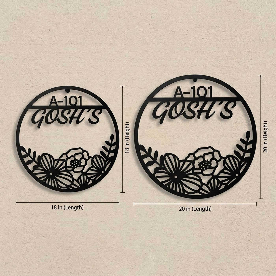 "Floral Halo" Round Personalized Weatherproof Stainless Steel Name Plate For Home
