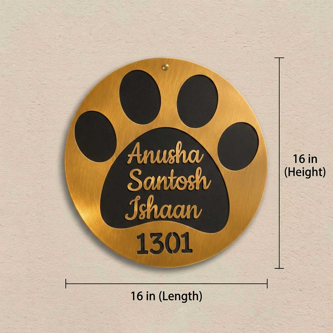 "Paw Print" Personalized Weatherproof Stainless Steel Name Plate With House Number For Pet Parents