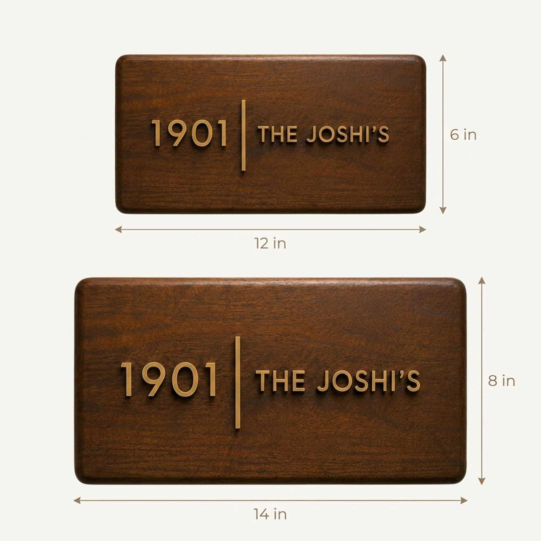 Brass 3D Letter Handcrafted Teak Wood Personalized Name Plate For Home