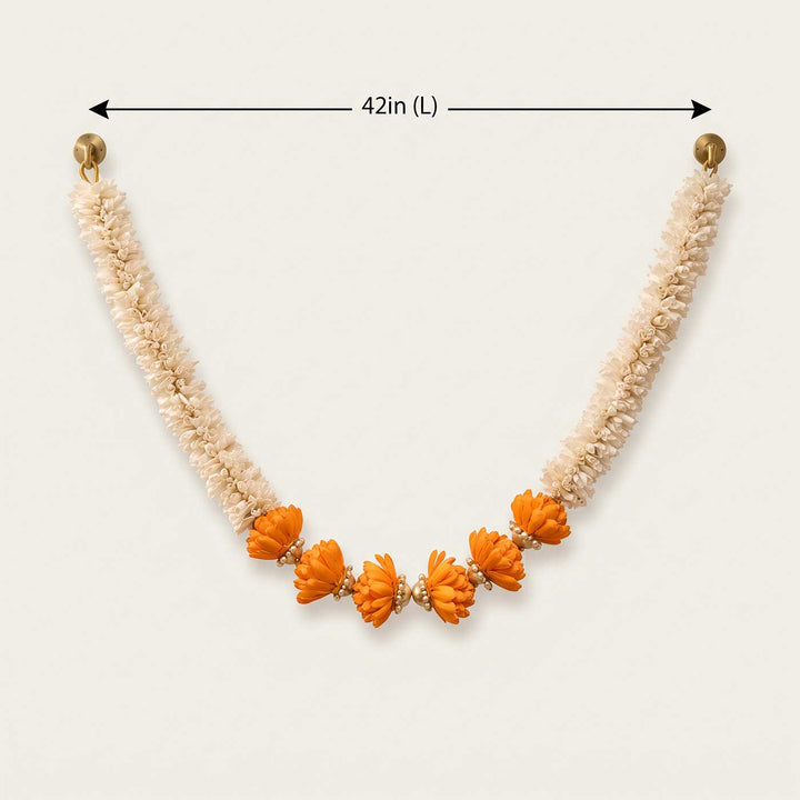 Handmade Marigold Champai Orange & Ivory Sola Wood Flower Toran with Pearl Beads