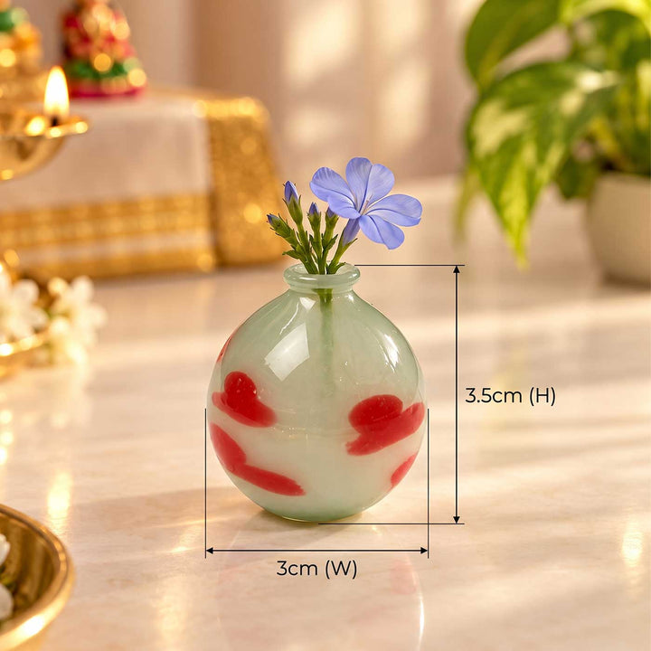 Handmade Mint & Red Accent Small Glass Art Vase For Home Decor