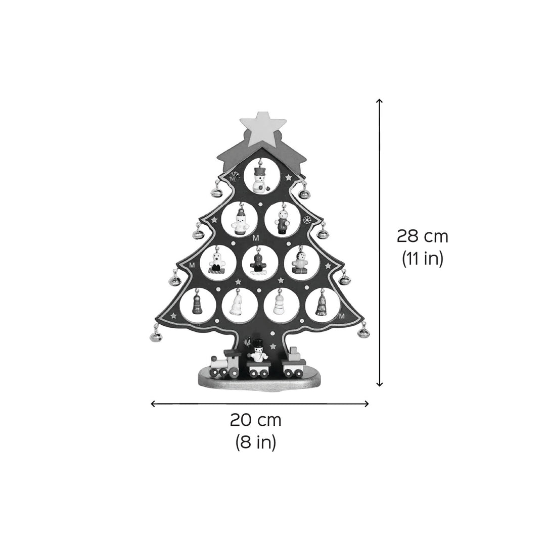 Merry Mistletoe Xmas Tree With 21 Ornaments Wooden DIY Decor | Set Of 2