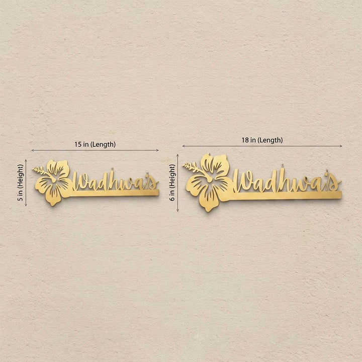 "Floral Swirl" Personalized Weatherproof Stainless Steel Name Plate With Hibiscus Motif For Home