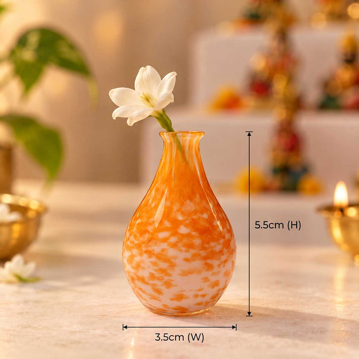 Handmade Orange Speckled Small Glass Art Vase For Home Decor