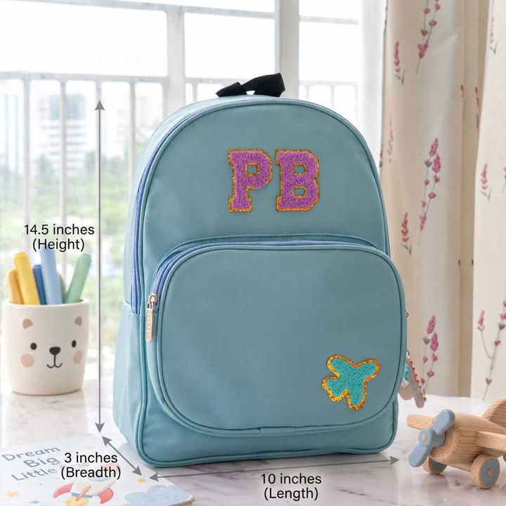 Personalized Blue Faux Leather Backpack With Initial & Charm For Kids