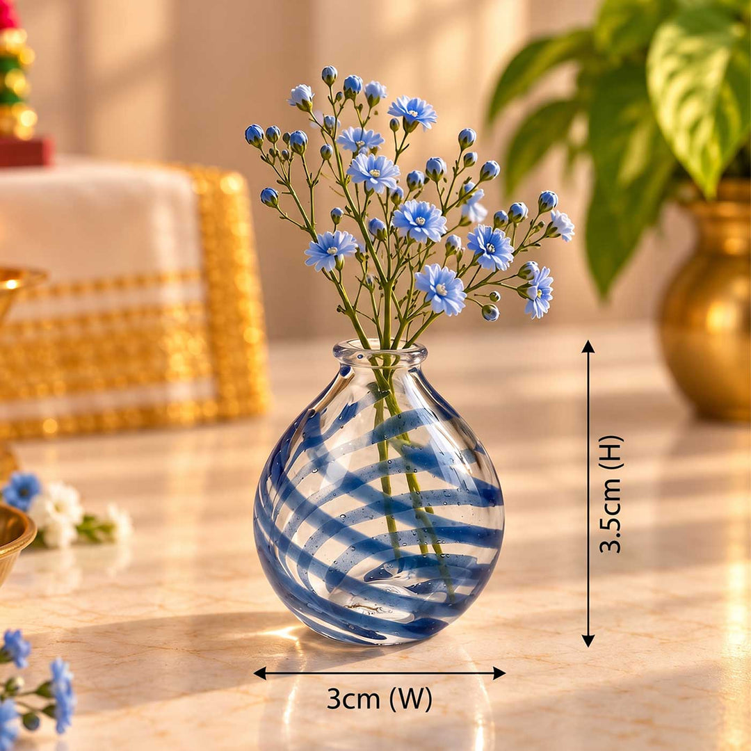 Handmade Blue Spiral Swirl Small Glass Art Vase For Home Decor