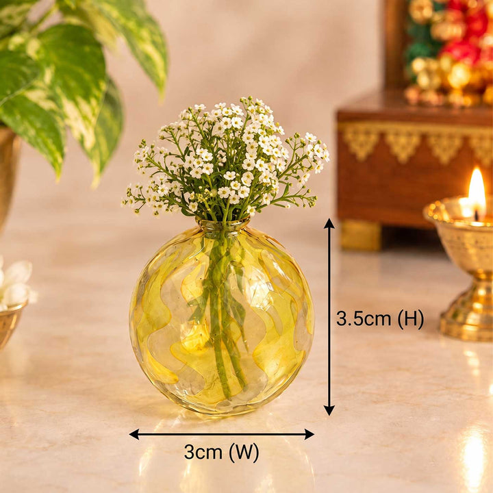 Handmade Lemon Yellow Marble Small Glass Art Vase For Home Decor