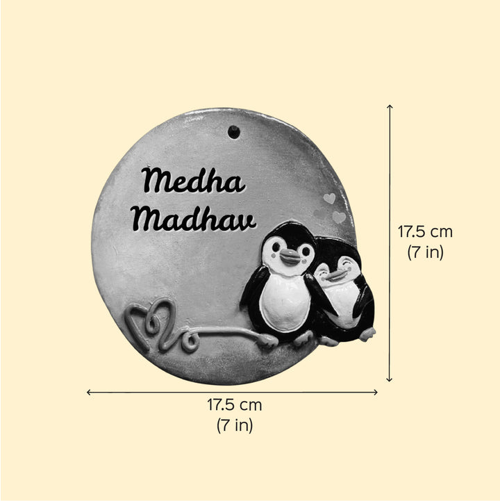 Personalized Hand-Painted Penguin Terracotta Name Plate For Couples