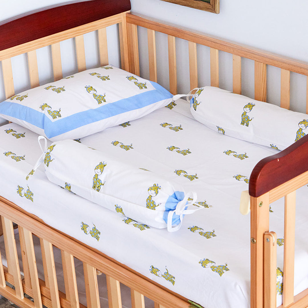 World Of Giraffe Hand Block Printed Baby Bedding Cot Set