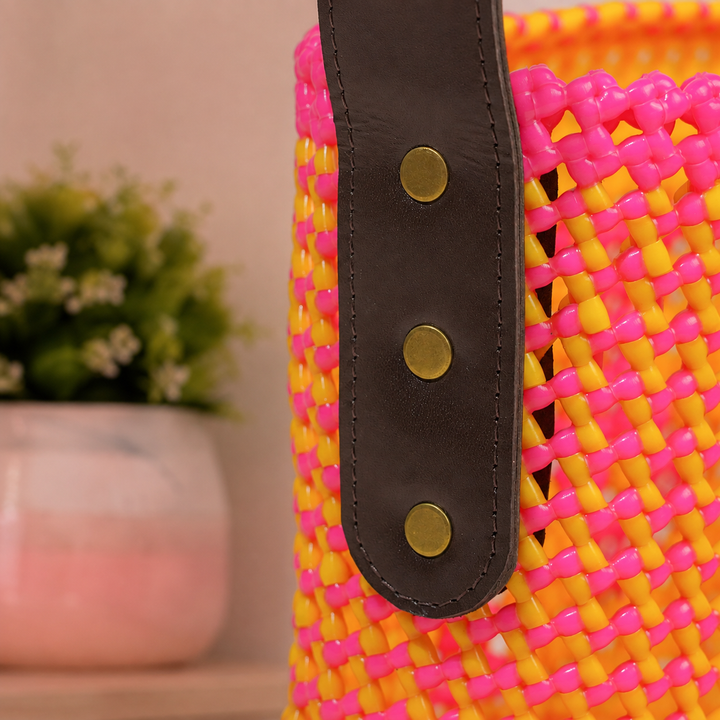 Yellow & Pink Personalized Monogram Handmade Wire Koodai Handbag