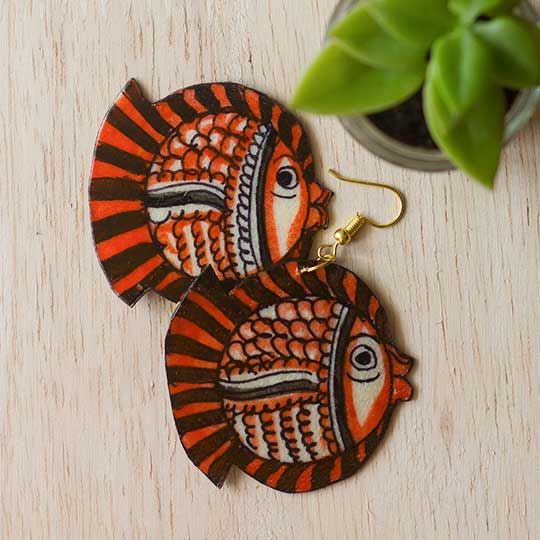 Hand-Painted Puffer Fish Theme Leather Earrings
