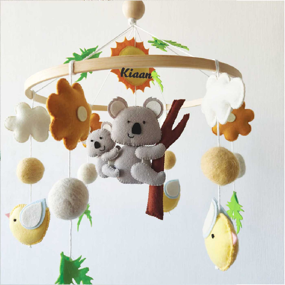 Personalized Handmade Koala'S Winged Wonderland Felt Cot Mobile For Newborns