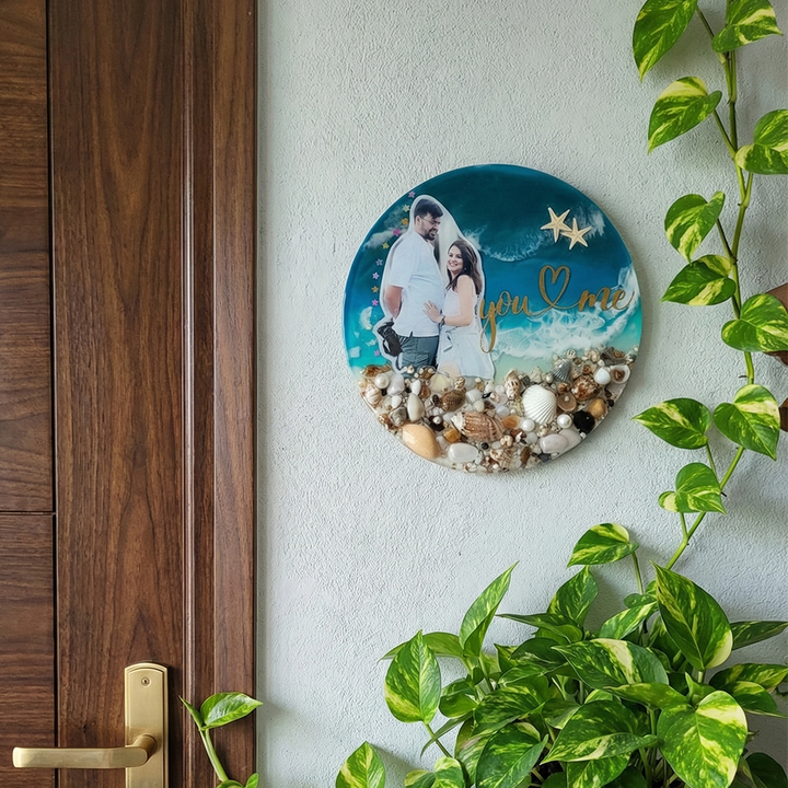 Beach Theme Resin Photo Personalized Frame | With Real Sand Shells And Wave Design