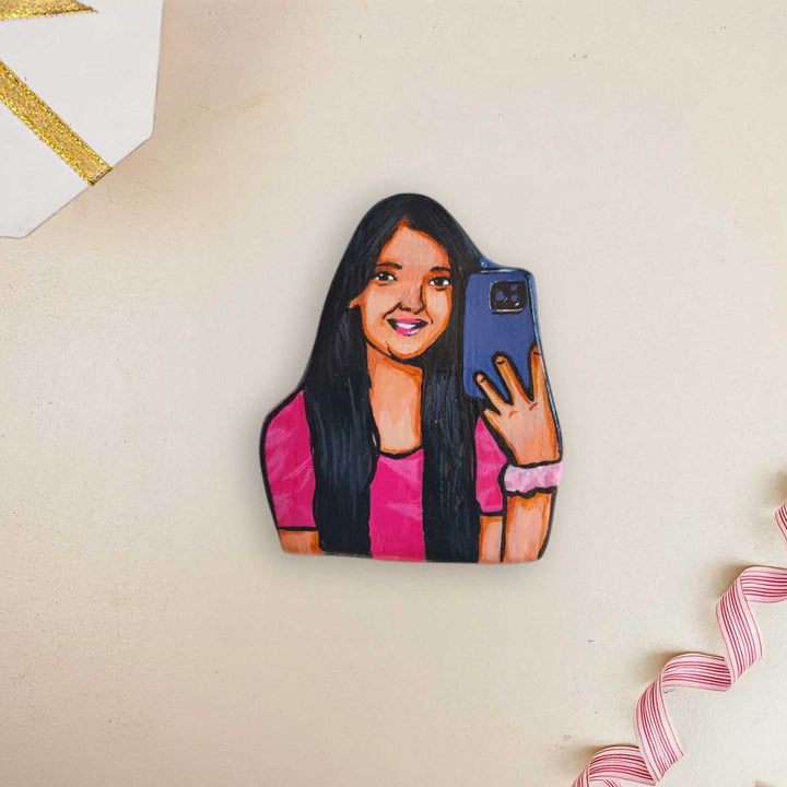 Cute Girl Photo Personalized Handpainted Clay Fridge Magnet
