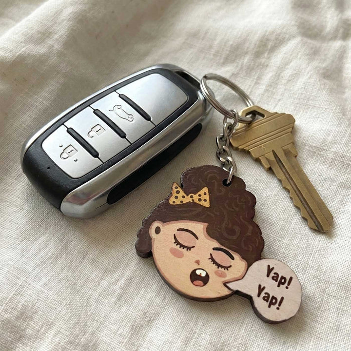 Printed Hand-Illustrated Conversation Starter MDF Wood Key Chain/Bag Charm