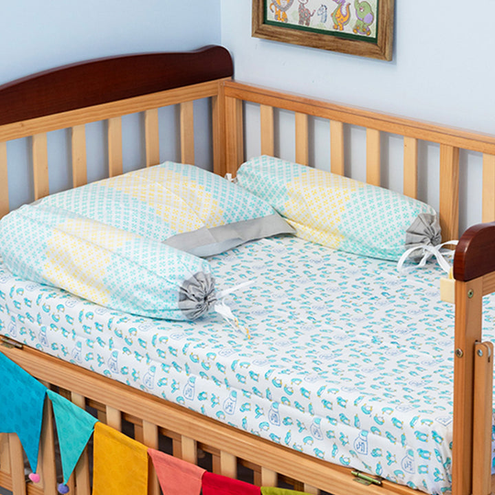 Blue Penguin Hand Block Printed Baby Bedding Cot Set