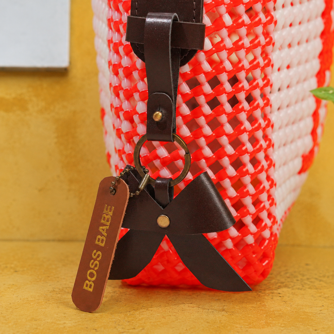 Red & White Personalized Monogram Handmade Wire Koodai Handbag