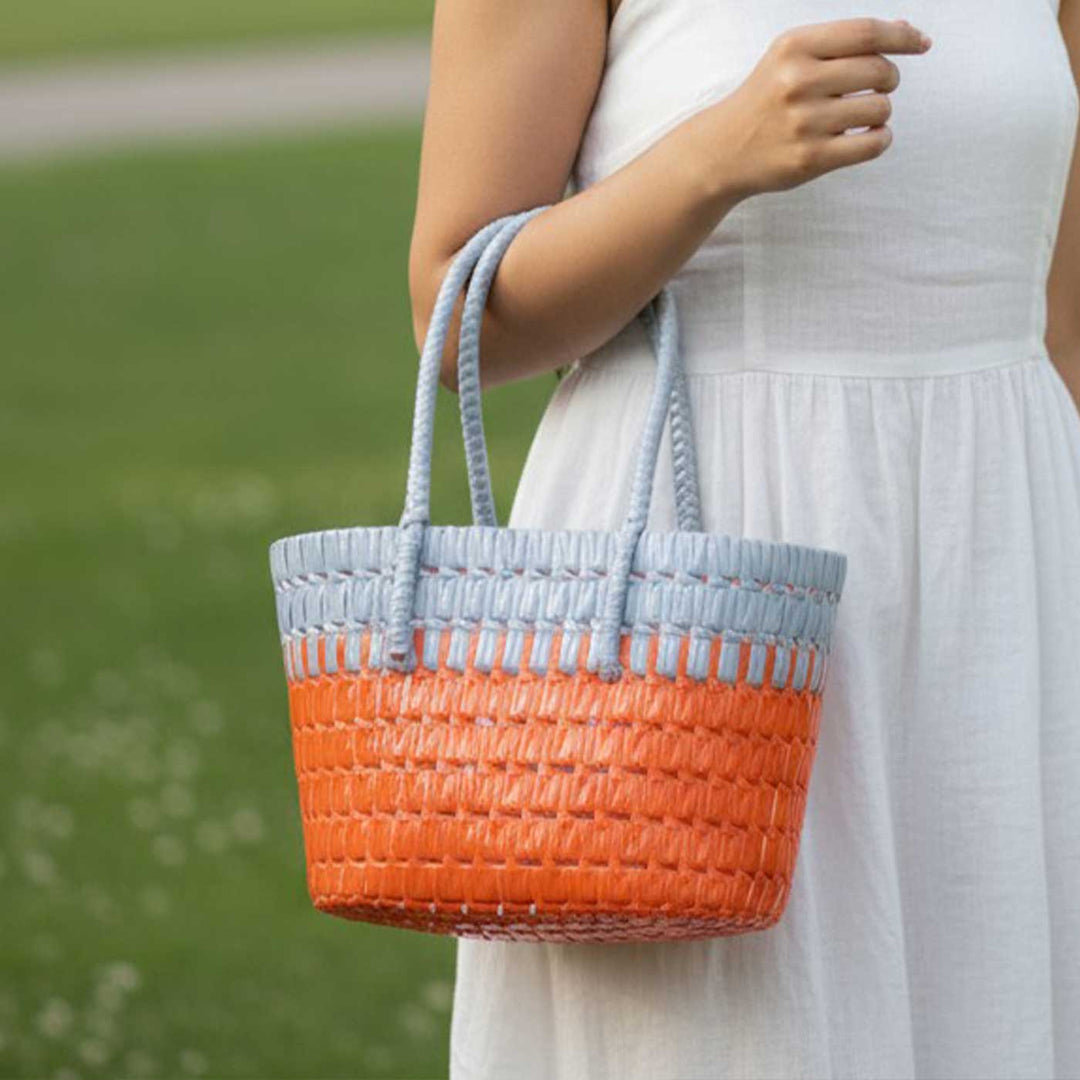 Handmade Traditional Plastic Tape Wire Grey And Red Koodai Lunch Bag